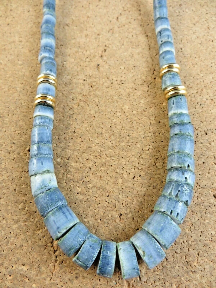 Collar de hilo graduado con detalles de oro amarillo coral azul genuino muy raro #506 Foto 4 de 4