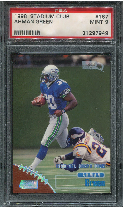 PSA 9 MINT 1998 STADIUM CLUB AHMAN GREEN #187 SEAHAWKS 97949 B148