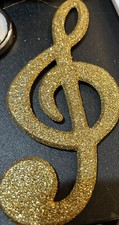 Gold Glitter Treble Clef Christmas Tree Ornament - 8" Tall