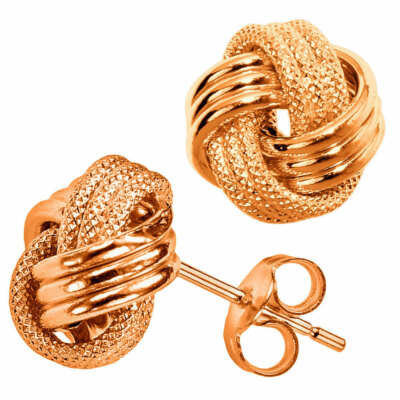 Italienische strukturierte Lovekknot Love Knot Rosetta Ohrstecker echt 14K Roségold