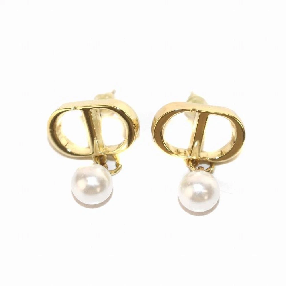 Boucles d'oreilles Christian Dior perle logo CD doré accessoire bijoux femme 1,7 x 2,5 cm