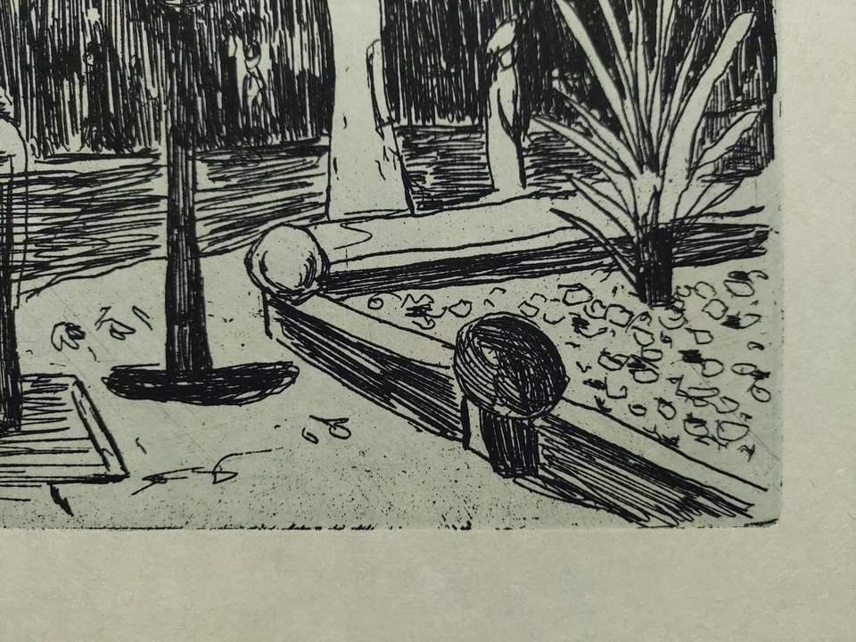 Hans Meyboden Grafik Radierung Gestalt unter Laterne u. Bäumen Nachlassstempel - Bild 3 von 4