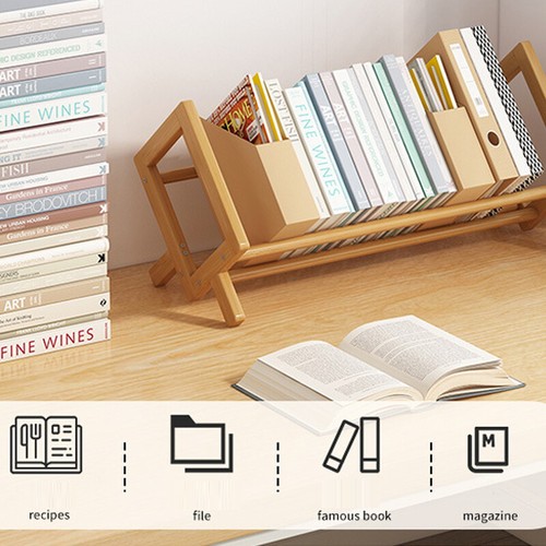 Desktop Bookshelf Home Office Bamboo Decor Shelf Bookcase Storage Shelf Stand - Picture 11 of 17