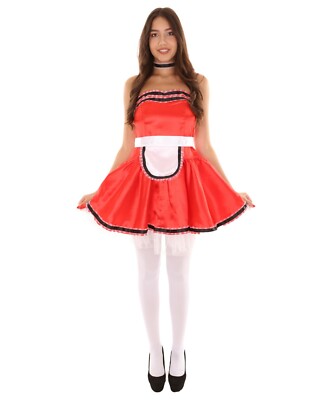 red french maid dress Elainilye Fashion Womens Maid Uniform Suit Plus Size Pure French Maid Dress Short Sleeve Square Neck Dress,Red, Women's, Size: 5XL(US:18)