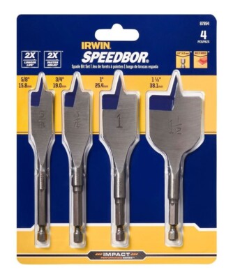 IRWIN SPEEDBOR Stubby Boring Flat Drill Bit Set 4 pc Wood CHN 87954
