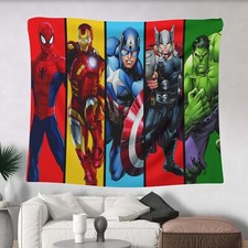 Superhero Wall Tapestry, Comic Book Decor, Spider Hero, Iron Warrior, Star Capta