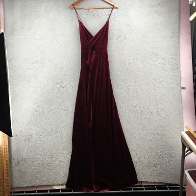 Fashion Nova Spaghetti Cross Strap Maxi Dress Womens M Burgundy Velvet Prom  | eBay