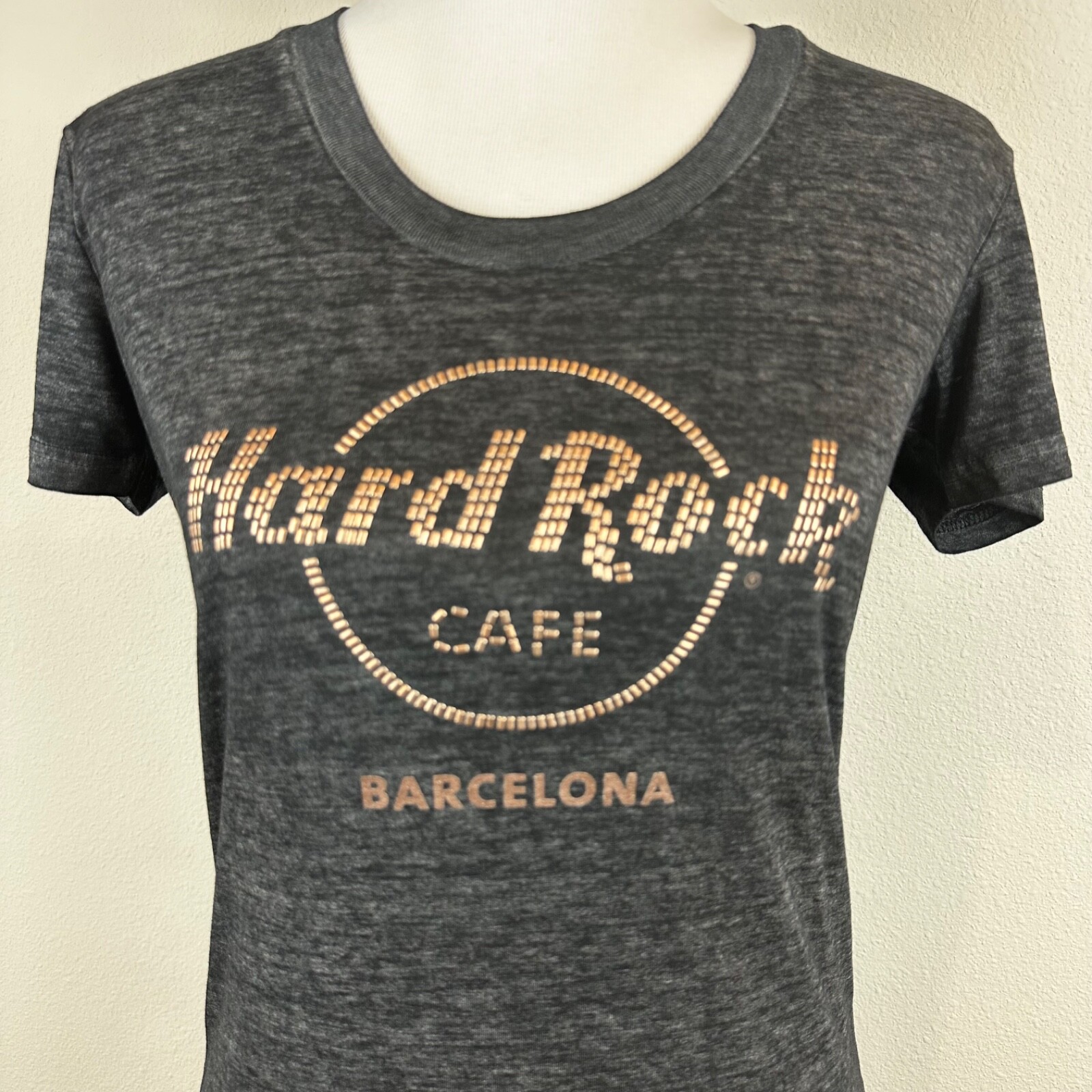Hard Rock Cafe Barcelona Embellished, Black, Burn Out T Shirt Size Medium image 3