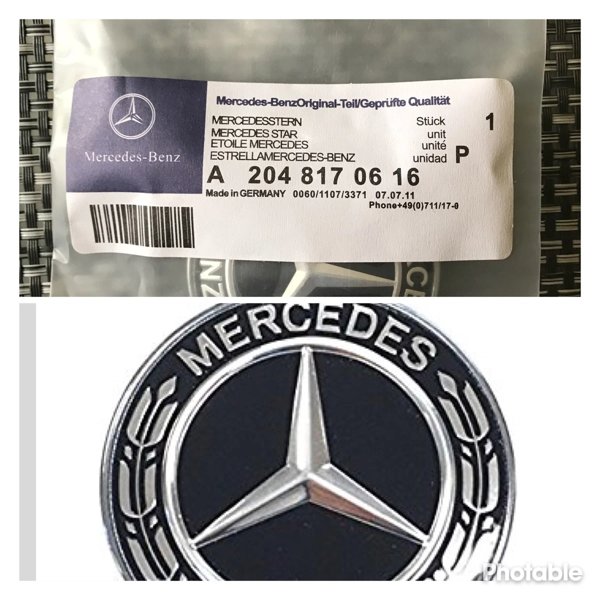 Mercedes-Benz Black Wreath Flat Bonnet Badge Emblem A2228170415 