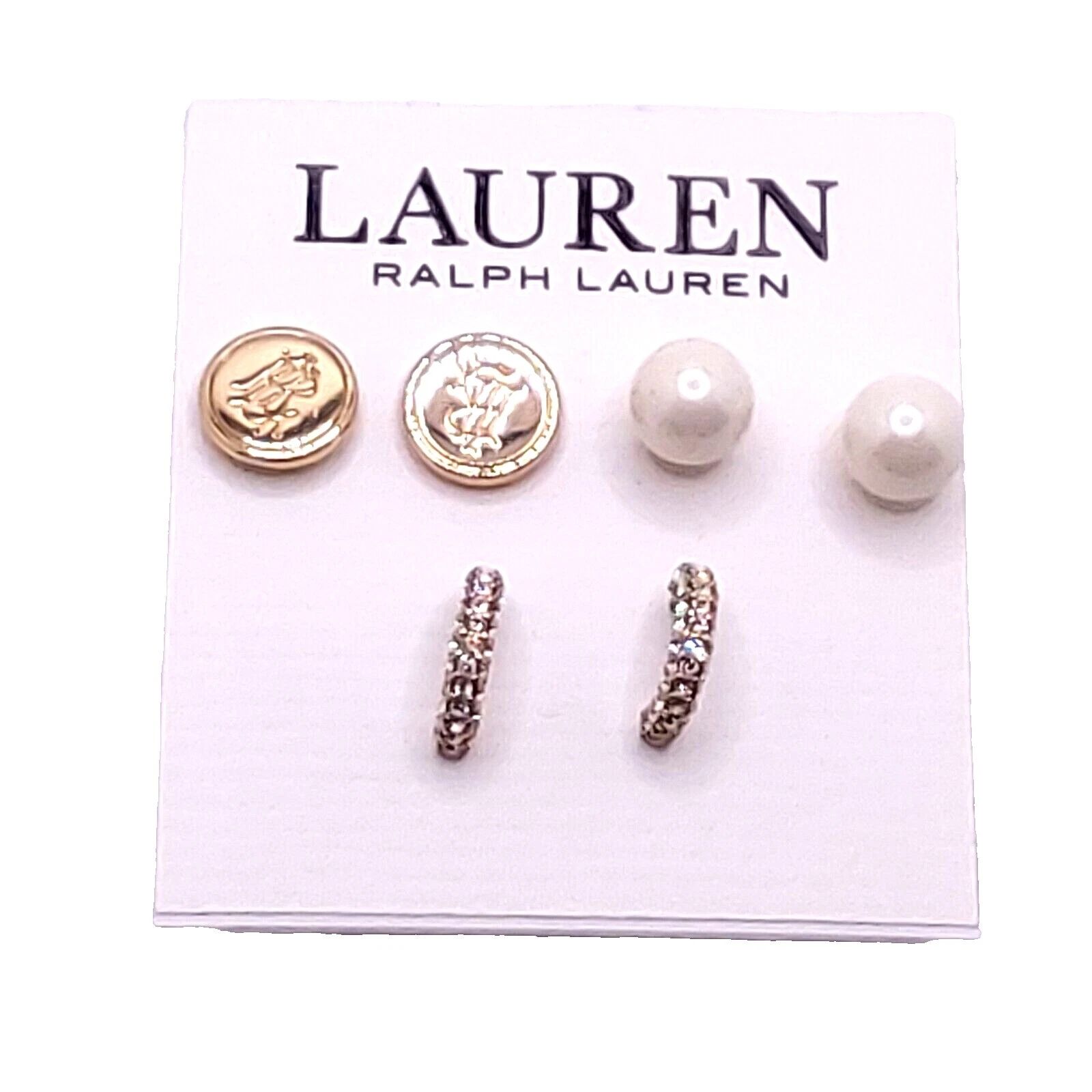 Chapado en Oro Amarillo Ralph Lauren Stud Pendientes de Moda