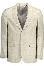 Gant Beige Linen Classic Jacket With Logo Detailing