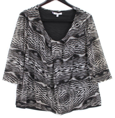 Jennifer Lopez Top Women's Size 2X Black White 3/4 Sleeve 100% Polyester