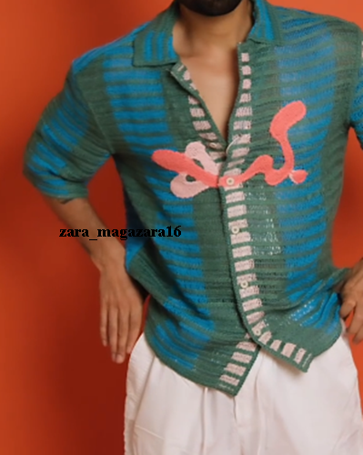 ZARA MAN NEW LIMITED EDITION BLUE EMBROIDERED CROCHET SHIRT ZARA MAN NEW LIMITED EDITION BLUE EMBROIDERED CROCHET SHIRT