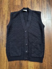 Vintage Marvin Turbo Orlon Acrylic Black Button Up Sweater Vest With Pockets USA