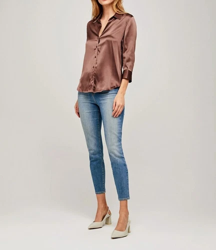 Camisa Blusa Top L'Agence Cuello en V Seda Color Sólido Manga Larga - Imagen 7 de 29