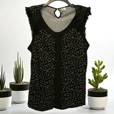 Elle Lace Cap Sleeve Top Black Floral XL