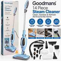 Goodmans Steam Mop 14 Piece Steam Cleaner 30s Heat Multi-Surface Flexi Hose