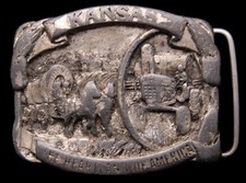 ID06146 VINTAGE 1982  KANSAS  TRACTOR  WAGON PEWTER BUCKLE