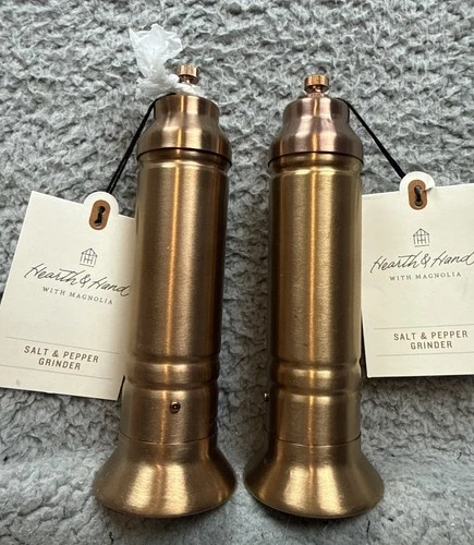 2x Hearth & Hand with Magnolia Tall Stainless Steel Salt & Pepper Crank Grinder