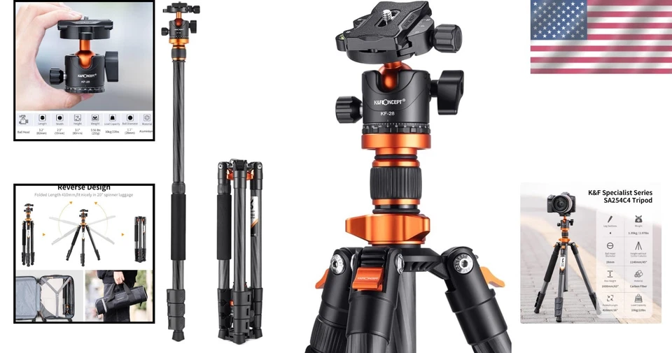 Carbon Fiber Tripod with Quick Release Plate 22lbs Load - Image 2 of 4