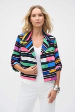 Joseph Ribkoff Black/Multi Colorful Stripes Boxy Blazer Jacket 252215