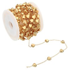 16.4 Feet Heart Beading Chain with Spool, Beaded Chain Link for Jewelry, Golden