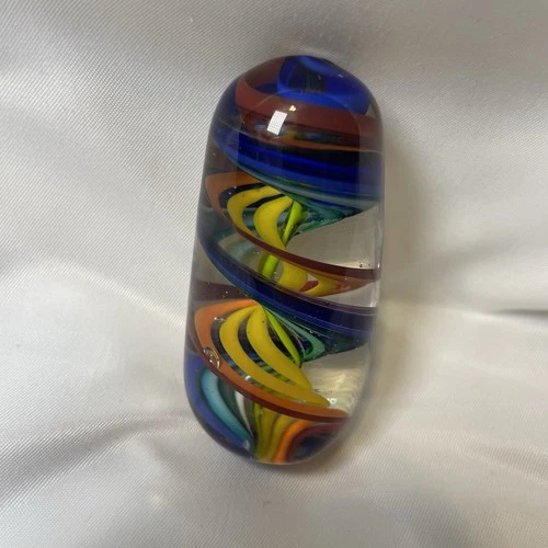 Vintage Murano Hand Blown Glass Rainbow Swirl Paperweight/Bead