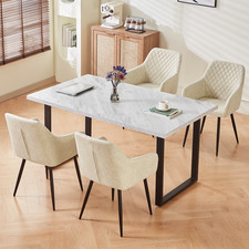 Marble Effect Wooden Table with 4 Chairs Velvet/Suede Set Kitchen Office