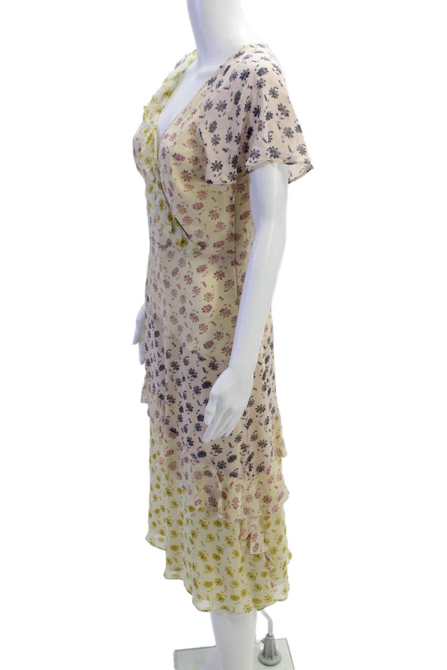 Vestido midi floral de seda manga corta cuello en V blanco talla 6 Joie para mujer Foto 2 de 4