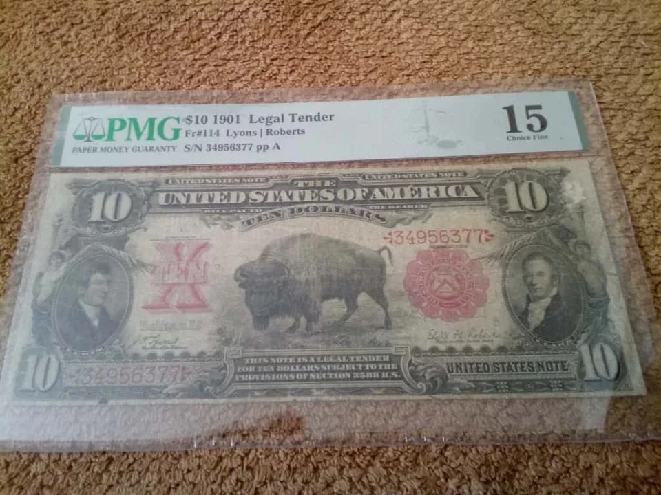 1901 $10 TEN DOLLAR LARGE-SIZE NOTE (NICKNAME BISON NOTE), F++, PMG 15,RED SEA L - Image 3 of 4