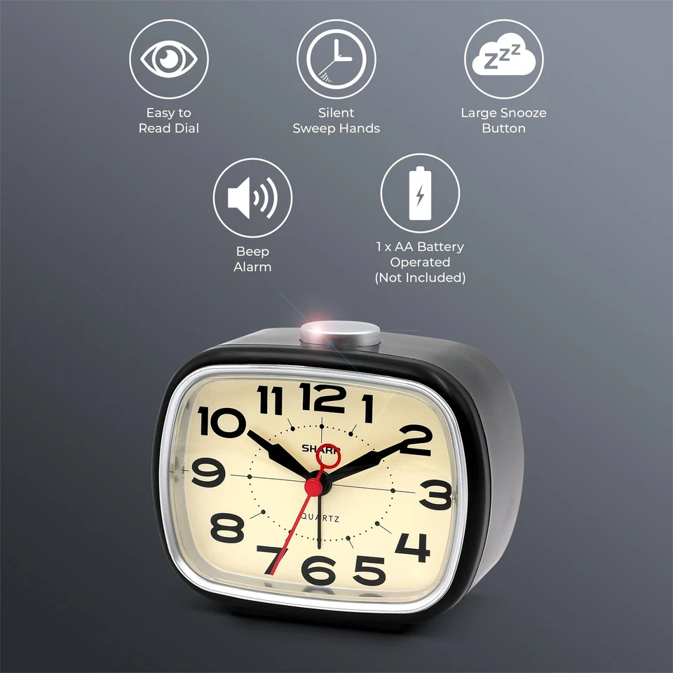 Battery Powered Alarm Clock, Retro Battery Operated Alarm Clock for Bedrooms,... - Image 3 of 4