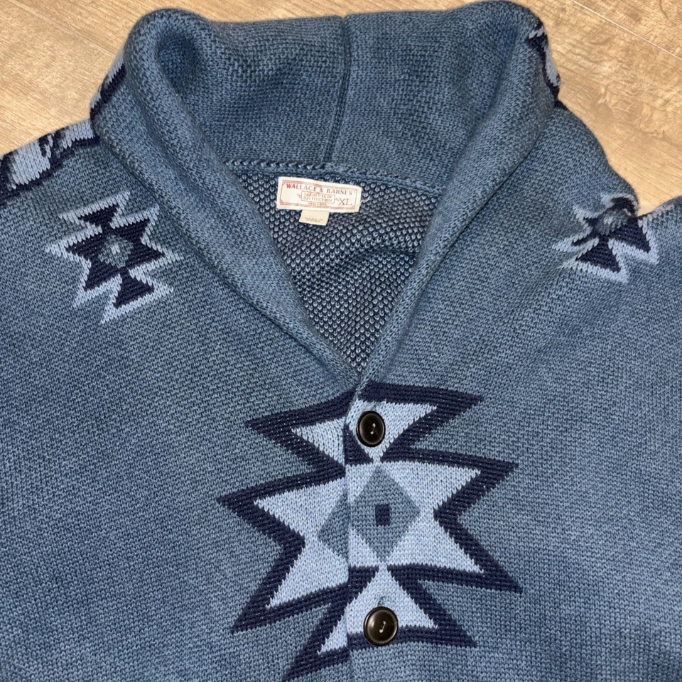 Cárdigan Suéter Wallace & Barnes Azul Marino Azteca Botón Frontal Para Hombre XL Foto 4 de 4