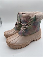 Magellan Girls Tie Dye Fur Trim Lined Lace Up Winter Snow Boots Pink Multicolor