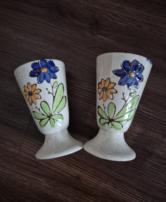 2 Vintage Mazagran Tassen Irish Coffee Blumendekor/Blümchen aus Keramik 12 cm