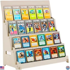 Wood Card Display Stand for 24 Trading Cards - Sleek Tiered Holder for Events