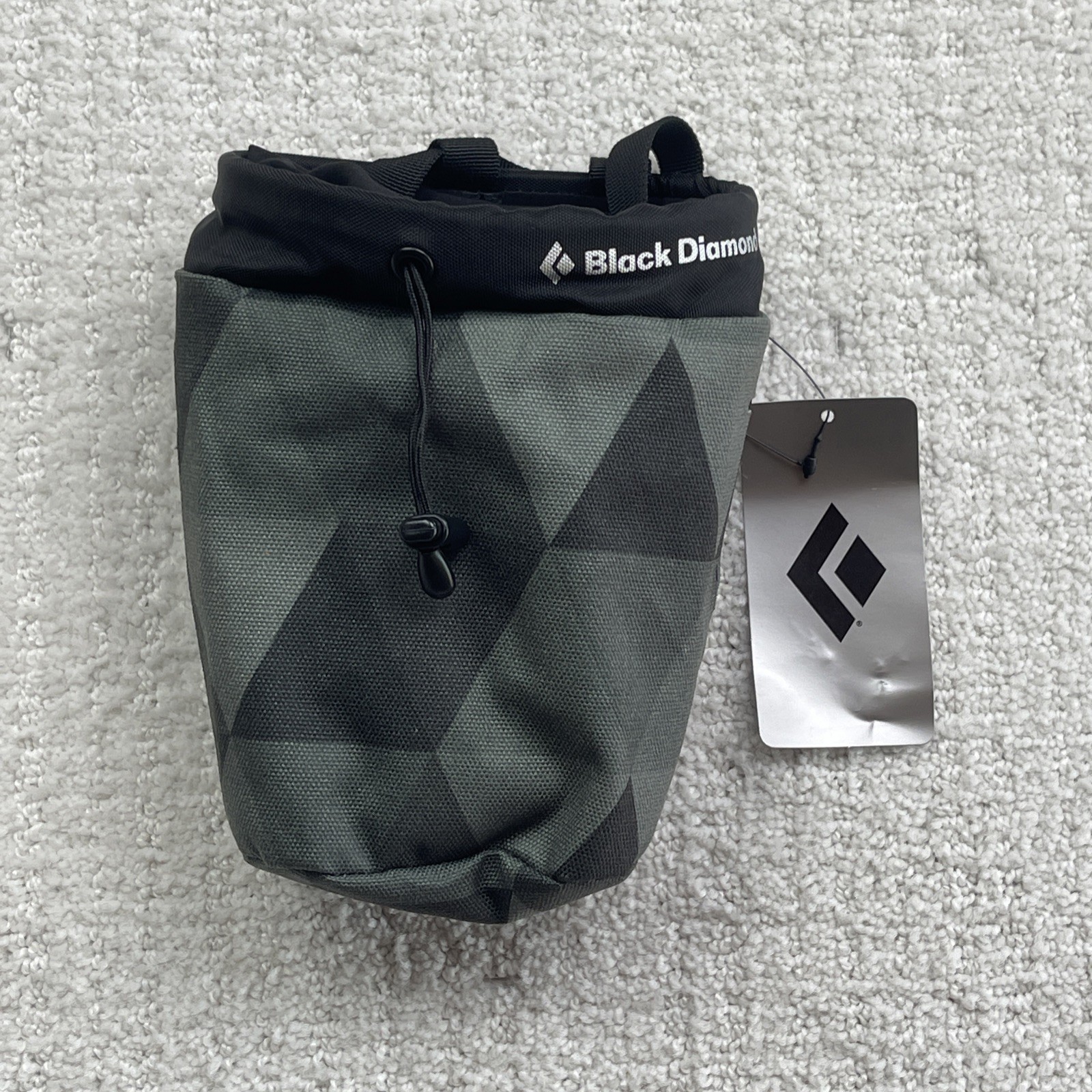 Black Diamond Gym Chalk Bag Gym Grey Quilt Black Geometric AOP Print Sz S/M
