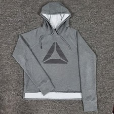 Reebok Hoodie Womens XS Gray Cropped Active Outdoor Big Center Logo Pullover
