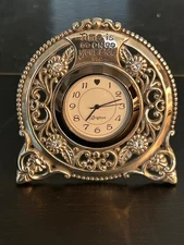 Brighton Forever Clock Travel Desk Clock Crystal Flower Silver Plate Working!