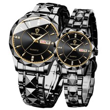 Valentines Couple Pair Watches Men and Women Luminous Calendar Waterproof Gol...