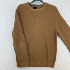 Mens Small Brown Knit Crewneck Sweater Long Sleeve Casual Pullover