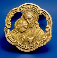 Vintage Catholic Holy First Communion Jesus Gold Tone Religious Medal Pin