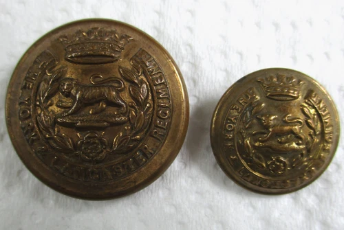 2x UK Army:"YORK & LANCASTER REGIMENT BRASS BUTTONS" (25mm-18mm, WW1-WW2 Period)