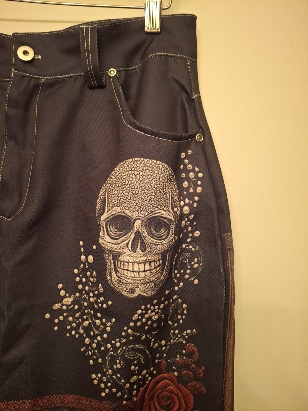 Unique Patchwork Design Skulls And Roses Pants Sz… - image 2