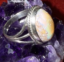 Vintage Sterling Silver Ring with a Raw Natural Agate Gemstone Size 8.25
