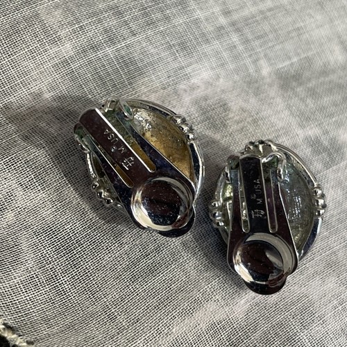 Tj Vintage Silver & Gold Tone Purple Cabochon Clip On Earrings Jewelry VA-46 - Picture 2 of 4