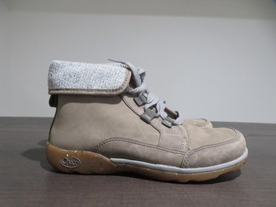 Chaco Boots Womens Size 8 Tan Gray Barbary Lace Up Fold Down Cuff Chukka Hiking