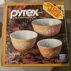 Pyrex Butterfly Gold 3 Piece Mixing Bowl Set 300-4-N Rare Sealed New In Box