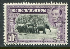 Ceylon 1938-48 50c perf 13x11½ SG 394 used (cat. £50) 'B'