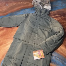 Vintage Comfy USA Down Parka Fur Trimmed Hood XS Green NOS Insulated winter coat