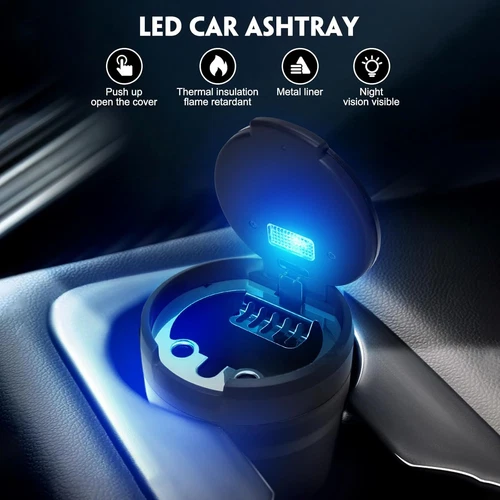 Tragbarer LED Auto Aschenbecher Edelstahl Zigarette mit Deckel rauchfrei - Bild 3 von 10